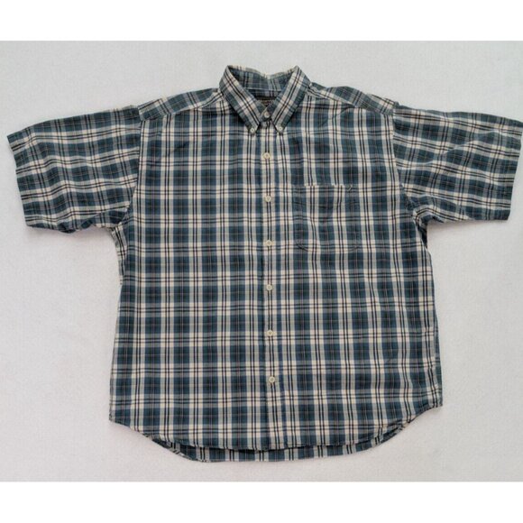 North Country Men's Shirt Size L Blue Beige Plaid Short Sleeve Button-Up - Picture 2 of 16